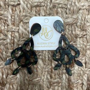 Audra style black and leaf hand painted earrings